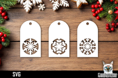 Papercut Christmas Tags with Snowflake Designs SVG Ornaments Product Image 1