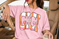 Gigi PNG | Retro Pink Orange Shirt Design Product Image 1