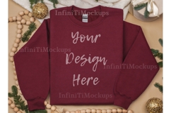 Gildan 18000 Maroon holiday sweatshirt mockup Top view Product Image 1