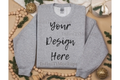 Gildan 18000 Sport Grey sweatshirt mockup Xmas Flat lay Product Image 1