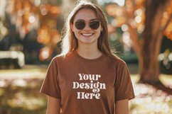 Gildan 5000 Crewneck Women Brown Color T-shirt Mockup