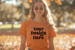 Gildan 5000 Crewneck Orange Color T-shirt Mockup Product Image 1