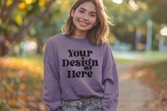 Gildan 5000 Crewneck Women Purple Color T-shirt Mockup Product Image 1