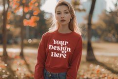 Gildan 5000 Crewneck Women Red Color T-shirt Mockup Product Image 1