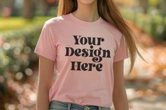 Gildan 5000 Crewneck Women Pink Color T-shirt Mockup Product Image 1