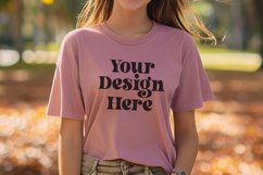 Gildan 5000 Crewneck Women Pink Color T-shirt Mockup Product Image 1