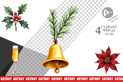 Gilded Evergreen Noel Clipart Product Image 1