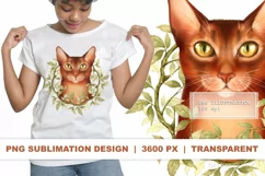 Ginger cat with leaves | Floral PNG Sublimation design Product Image 1