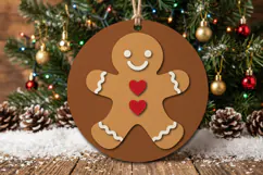 Gingerbread Bauble Laser Cut Wood File, Christmas Ornament Product Image 1