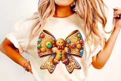 Christmas Gingerbread Coquette Bow PNG, Santa Bow PNG, Xmas Product Image 2