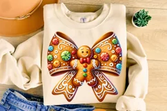 Christmas Gingerbread Coquette Bow PNG, Santa Bow PNG, Xmas Product Image 1