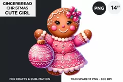 Gingerbread man Pink Girl Christmas cookies png clipart Product Image 1