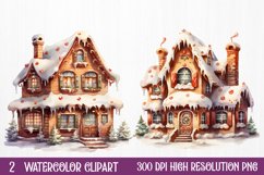 Watercolor Gingerbread House Clipart, watercolor Clipart Product Image 1