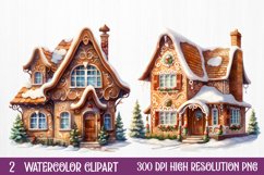 Watercolor Gingerbread House Clipart, watercolor Clipart Product Image 1