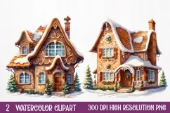 Watercolor Gingerbread House Clipart, watercolor Clipart Product Image 1