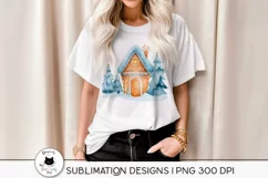 gingerbread house illustration shown on a shirt