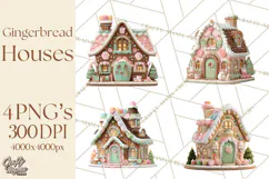Gingerbread Houses Clipart PNG, Whimsical Holiday Candy Product Image 1