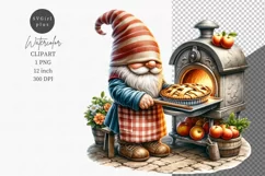 Gnome baking pie clipart, Funny clipart, Watercolor clipart Product Image 1