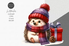 Hedgehog clipart, Christmas clipart, Winter clipart Product Image 1