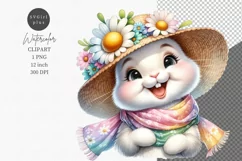 Happy bunny clipart, Watercolor clipart, Spring clipart Product Image 1