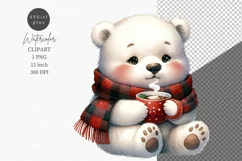 Baby polar bear clipart, Christmas clipart, Watercolor Product Image 1