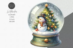 Snow globe clipart, Watercolor clipart, Snowman clipart Product Image 1