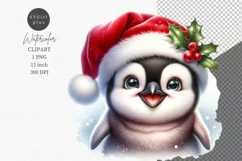 Baby penguin clipart, Christmas clipart, Watercolor clipart Product Image 1