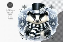 Badger clipart, Christmas clipart, Watercolor clipart Product Image 1