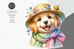 Puppy clipart, Spring clipart, Watercolor clipart Product Image 1