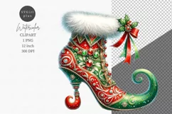 Elf shoe clipart, Watercolor clipart, Christmas clipart, Product Image 1