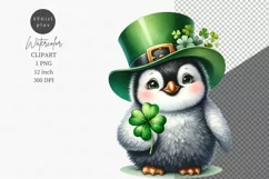 Baby penguin clipart, Irish clipart, St Patrick day Product Image 1