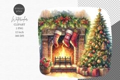 Christmas living room clipart, Christmas clipart, Watercolor Product Image 1