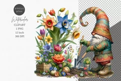 Gnome clipart, Spring clipart, Planting flowers clipart Product Image 1