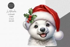 Baby polar bear clipart, Christmas clipart, Watercolor Product Image 1