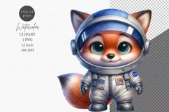 Little fox cosmonaut clipart, Nursery clipart, Watercolor Product Image 1