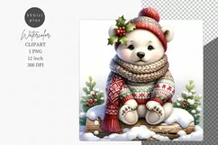 Polar bear clipart, Christmas clipart, Watercolor clipart Product Image 1