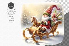 Gnome clipart, Winter sleigh clipart, Watercolor clipart Product Image 1