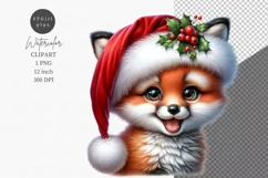 Baby fox clipart, Christmas clipart, Watercolor clipart Product Image 1
