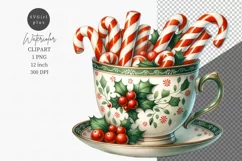 Candy cane clipart, Watercolor clipart, Christmas clipart Product Image 1