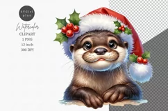 Young otter clipart, Christmas clipart, Watercolor Product Image 1