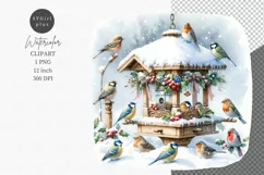 Winter bird feeder clipart, Christmas clipart, Watercolor Product Image 1