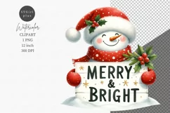 Snowman clipart, Christmas clipart, Merry and Bright Product Image 1