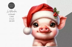 Piglet clipart, Christmas clipart, Watercolor clipart Product Image 1