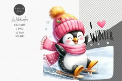 Penguin clipart, Merry Christmas clipart, I love winter. Product Image 1