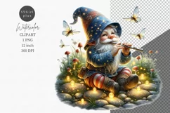 Gnome playing flute clipart, Watercolor clipart Product Image 1