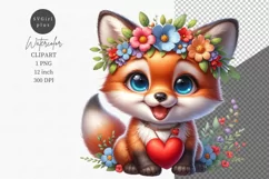 Baby fox clipart, Valentines Day clipart, Heart clipart Product Image 1