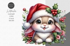 Bunny clipart, Christmas clipart, Watercolor clipart Product Image 1