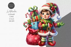 Elf clipart, Christmas clipart, Watercolor clipart Product Image 1