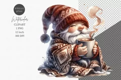 Gnome with coffee clipart, Watercolor clipart, Christmas Product Image 1