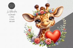 Baby giraffe clipart, Valentines Day clipart, Watercolor Product Image 1